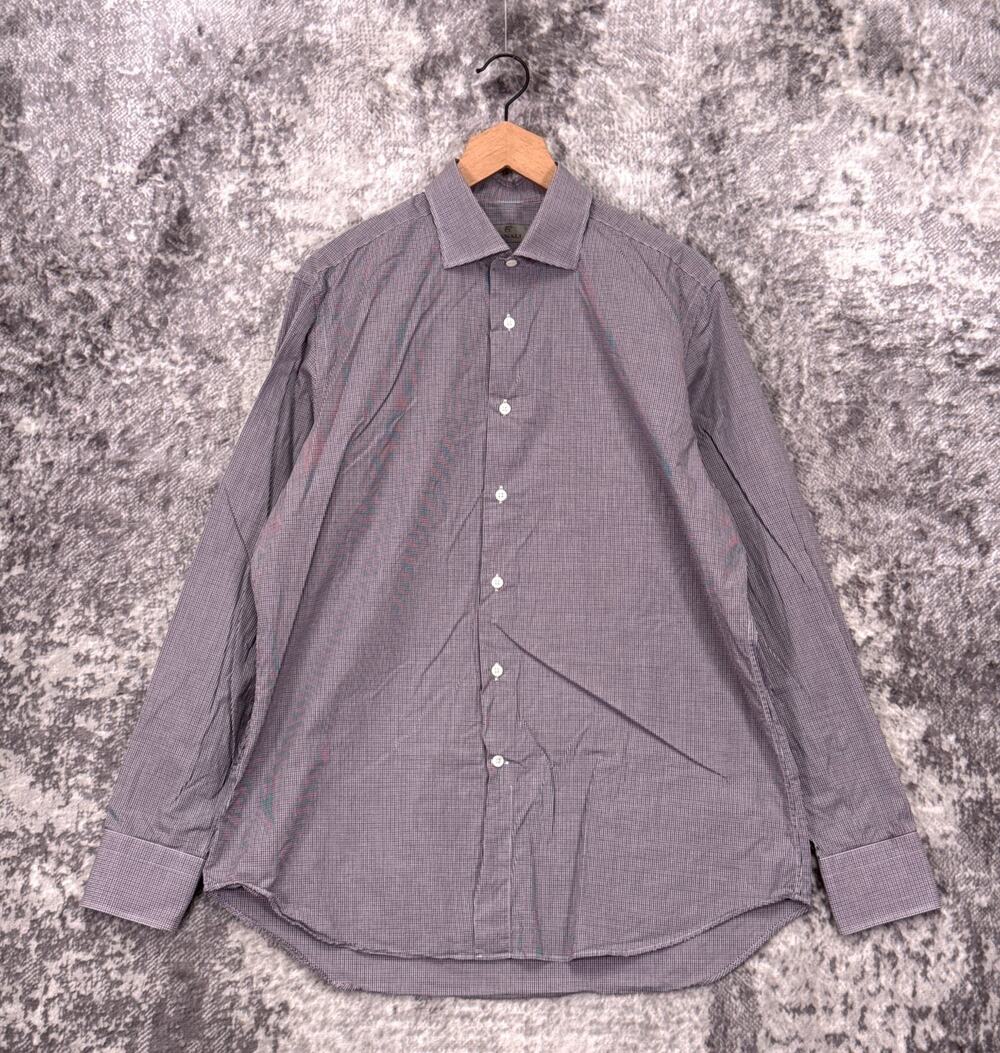 Canali Dress Shirt 16.5 / 42 Mens Black & White Micro Checkered Cotton